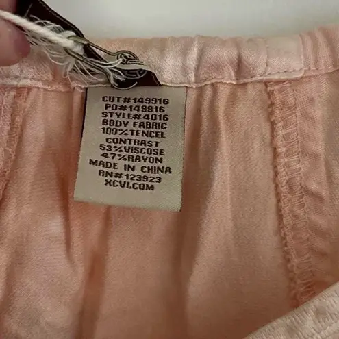 XCVI tie dye watercolor pink peach oversized cold shoulder tie silky top sz Xs