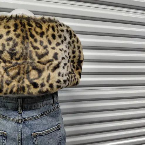 Runway NY Womens Faux Fur Leopard Print Cropped Capelet Shawl Y2K Fall Glam NWT Brown Size undefined