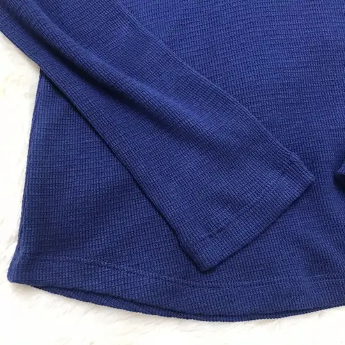 MONROW Blue Thermal Henley Shirt Waffle Knit Scoop Neck Long Sleeve Medium New