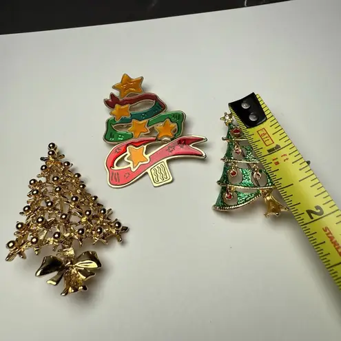 Christmas Tree Holiday Lot Of 3 Brooch Pin Gold Tone