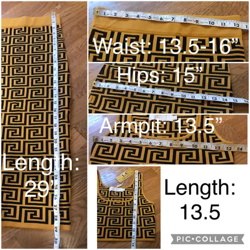 Lizette Collection 2-Piece Black & mustard Jacquard Monogram Crop Top & Skirt Set one size