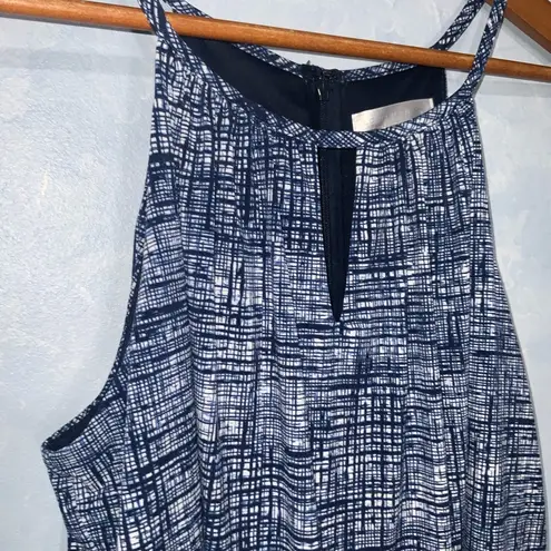 London Times Blue & White Halter Wide Cropped Leg Jumper Pockets Keyhole Size 8