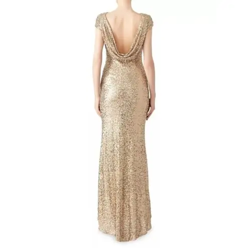 Badgley Mischka Size 2 Gold Sequin Cowl Back Gown
