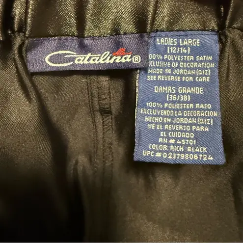 Catalina Satin High Waisted Wide Leg Ankle Cinch Cargo Pants Black Large