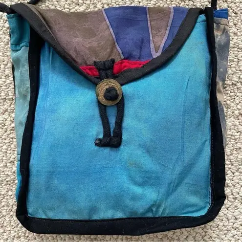 Indonesian Made Bag Crossbody Batik Tie Dye Print Flap Closure Blues Tan Brown Blue