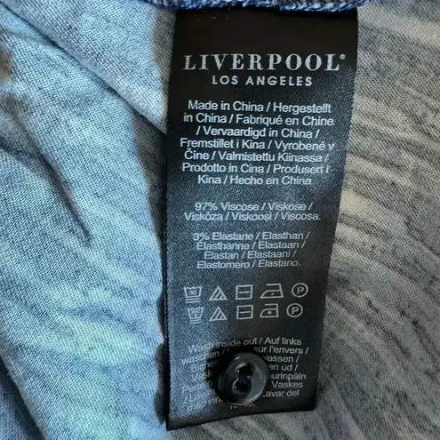 Liverpool Blue Black Abstract Collared Camp Shirt with Hi-Low Hem Viscose SZ M