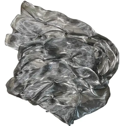 Boutique Metallic Silver Floral Button Frock Scarf Wrap 70"