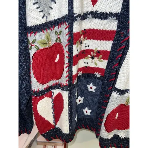 Heirloom Collectibles Patriotic Cardigan Sweater Stars Stripes Hearts Large 2002