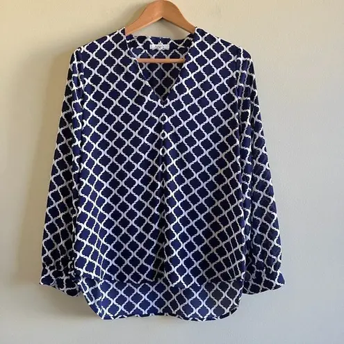 Pleione  Button-Down Top Womens‎ Size Small Moroccan Lattice Blouse Semi Sheer