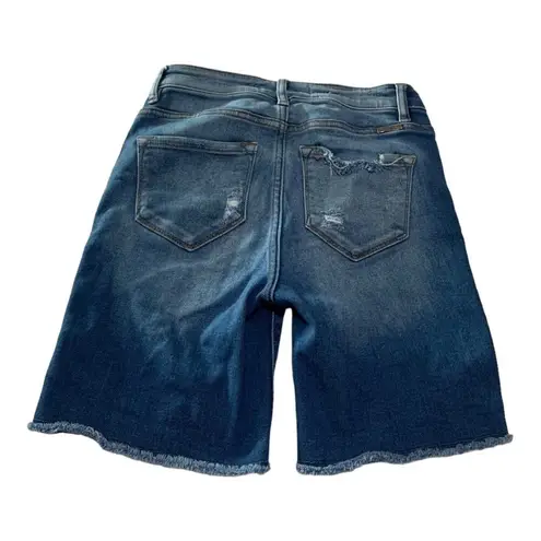 Kancan womens small cut off bermuda denim jean shorts blue distressed casual vac