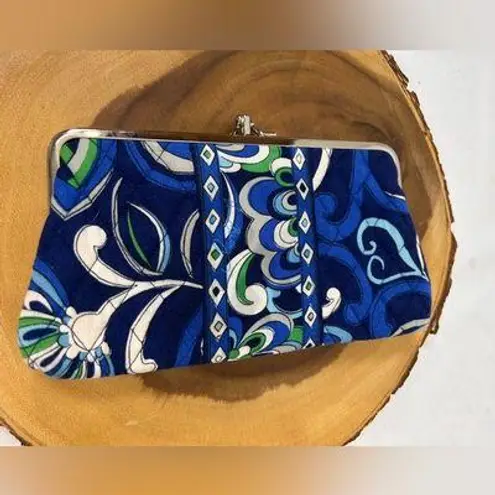 Vera Bradley  continental clasp wallet blue, green & white quilted pattern 5x9