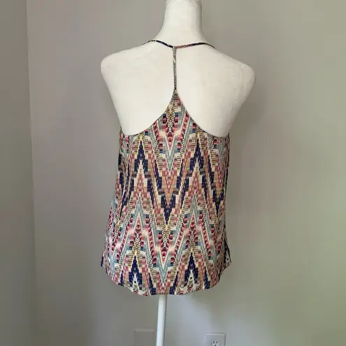 Lavender Brown cream tribal print silk tank top size XS