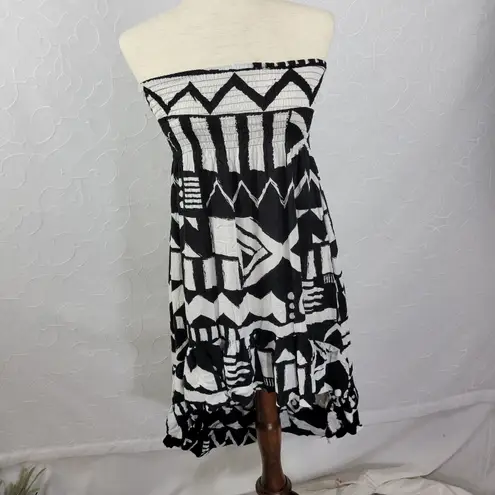 Seneca Rising + Pacsun Womens Dress Size M Black White Strapless Tribal Hi