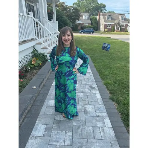 Free People THE WOLF GANG Calypso Green Blue Maxi Long Sleeve Dress sz Small