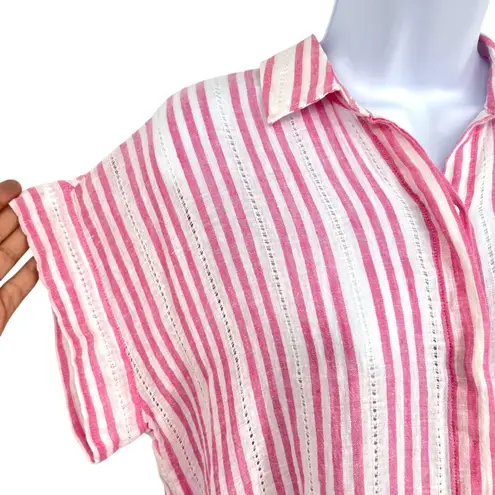 Rails Jamie Kokomo Stripe Linen Blend Short Sleeve Blouse Pink White Size Small