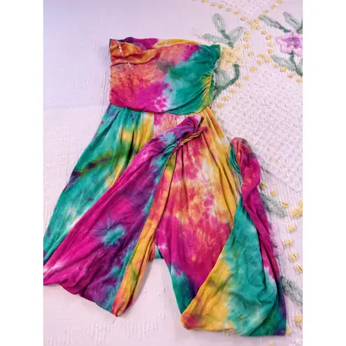 Heart & Hips Tie Dye Jumpsuit Strapless Romper with Pockets Casual Summer Festival S