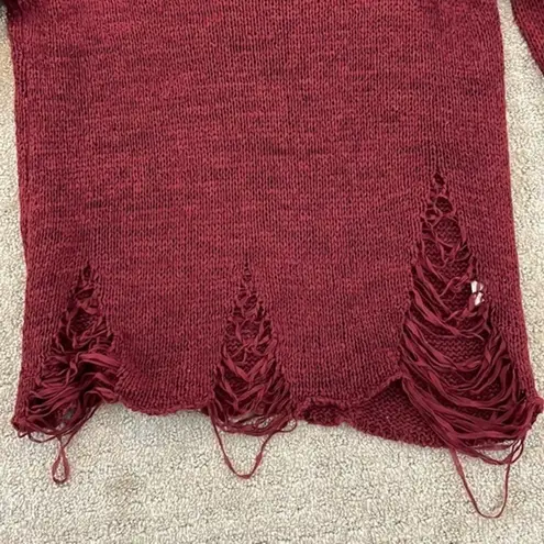 Bear Dance Burgundy Knit Distressed Sweater