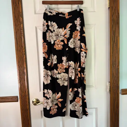 Susan Graver Floral Print Lounge Pants Wide Leg Comfy Black XLP