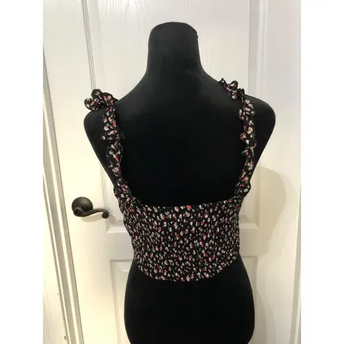 Bo+G Collective Black Floral Smocked Crop Top Size M Polyester & Viscose NWT Red Size M