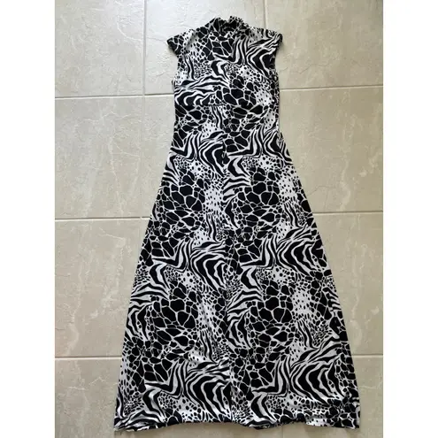 Vintage Glamour Dress Womens 6 Black White Abstract Maxi Party Resort 90s