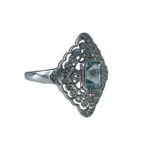 10K White Gold 1.0CT Blue Topaz & Real Diamond 2.9G Women’s Ring size 8
