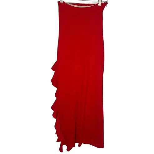 Delfi Collective Red Strapless High Slit Ruffle Maxi Dress S Red