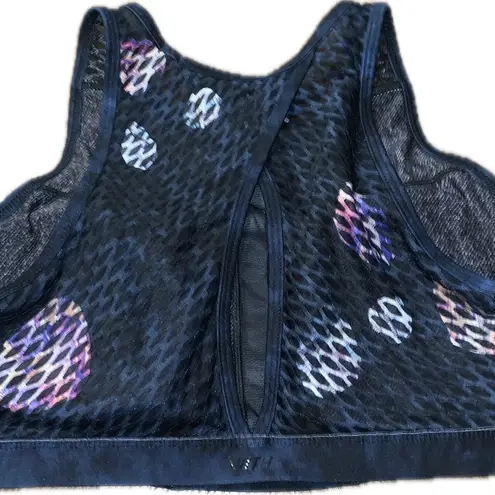Peloton WITH Asteroid High Neck Sports Bra Navy Blue Purple Mesh L Light Support