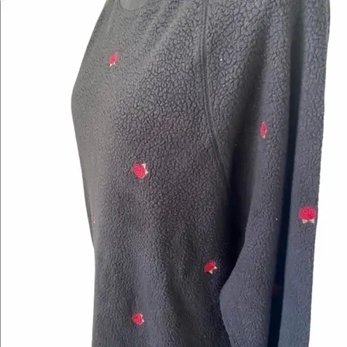 PINK - Victoria's Secret Victoria’s Secret black and red rose fleece sweater Sherpa sweater pullover