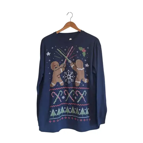 Ugly Christmas Sweater Dec. 25th Gingerbread Man Novelty Christmas Holiday Waffle Knit Long Sleeve Top