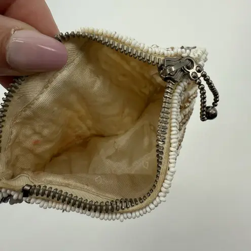Vintage Small Beaded Coin Pouch Delicate Dainty Tan