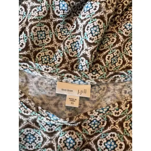 J. Jill Love Linen Shirt Top Womens XS Paisley Short Sleeve Summer Hipster #176 Blue