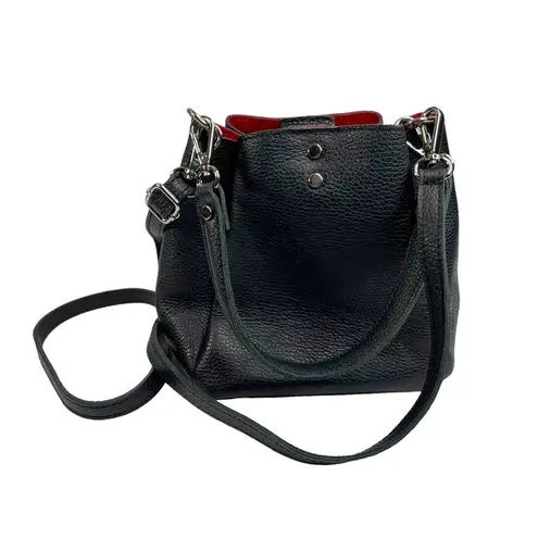 Marina Galanti Black Pebbled Leather Drawstring Crossbody Purse