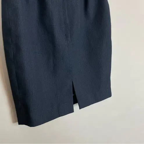 Vintage Mini Pencil Skirt Pinstripes Back Vent Office Navy Blue Parisian Fabric Size 00