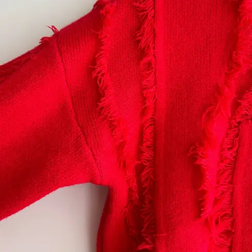 ontwelfth Red Fringey Sweater, Bright Red Knit Crewneck Sweater, Size Medium