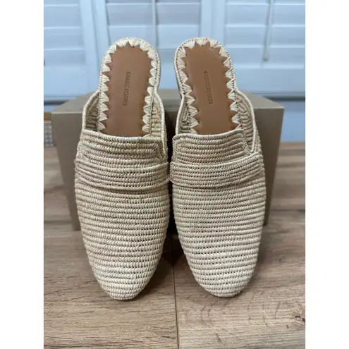 Carrie Forbes Tapa Woven Raffia Loafer Mules Natural Woven Raffia Size 8 US NWOT Tan