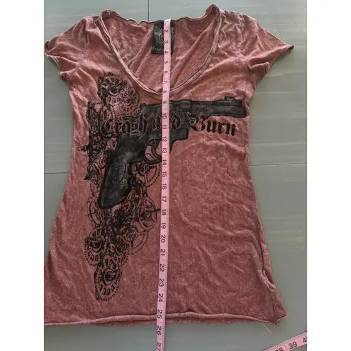 Crash and Burn Deep Vneck Embellished Gun Y2k Womens Size Small Pink