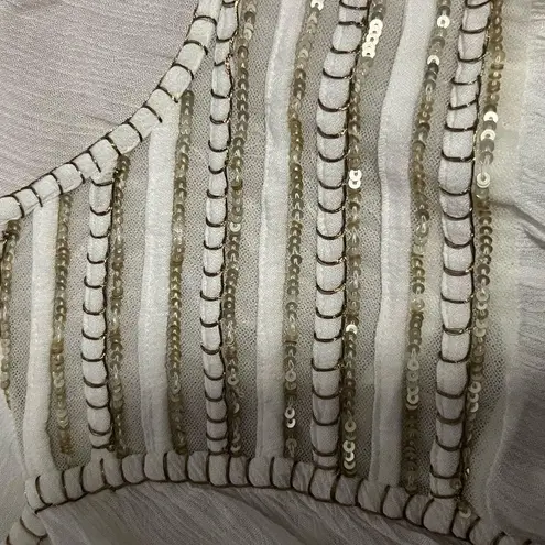 Cream Pleated 3/4 Sleeve Blouse with Bib Collar Size M