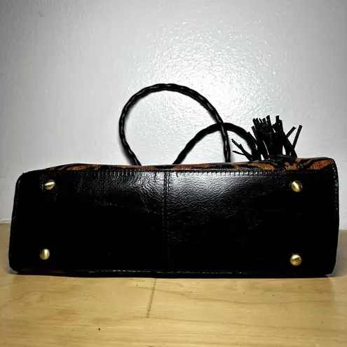 Patricia Nash Primrose Satchel Leather Adjustable Strap Tassel Fox Tiger Brown