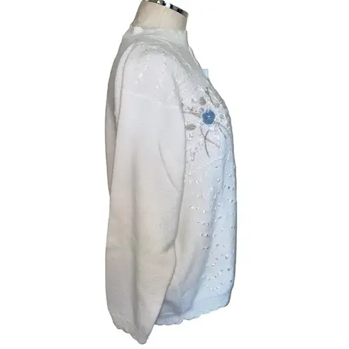 Koret Vintage Knit Floral Embroidered Lace Patchwork Mock Neck Sweater Size XL