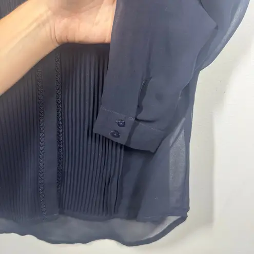 Fate Top Women XS Blue Pin tuck Sheer Button Up Blouse Long Sleeve Officecore