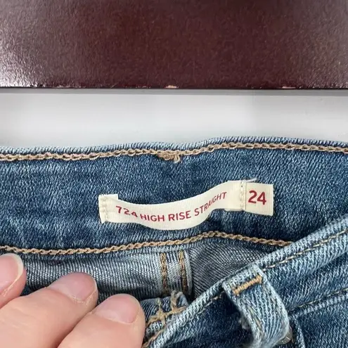 Levi Strauss & Co Women's 724 High Rise Straight Ripped Jeans Pocket Denim Size Blue Size 24