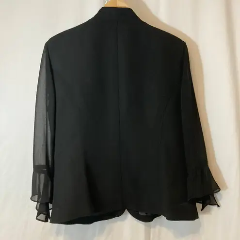 Vintage Plaza South Black Ruffle Embroidered Two Piece Blazer Skirt Set Suit Size 10