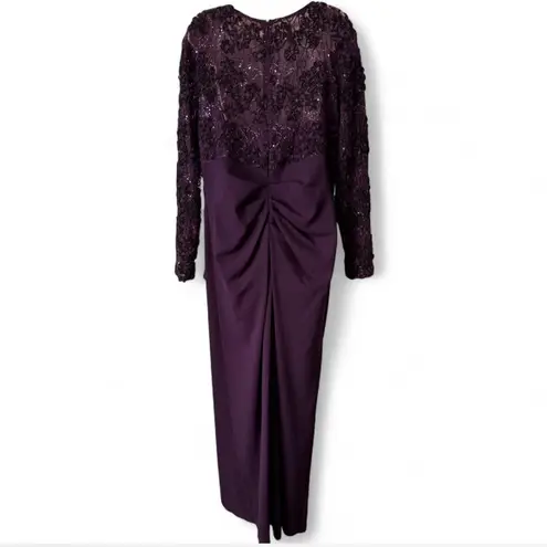 XScape Long Sleeve Lace Bodice Ruffled Formal Dress