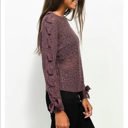 Rewind Dolman Loose Knit Lace Up Sleeve Sweater L