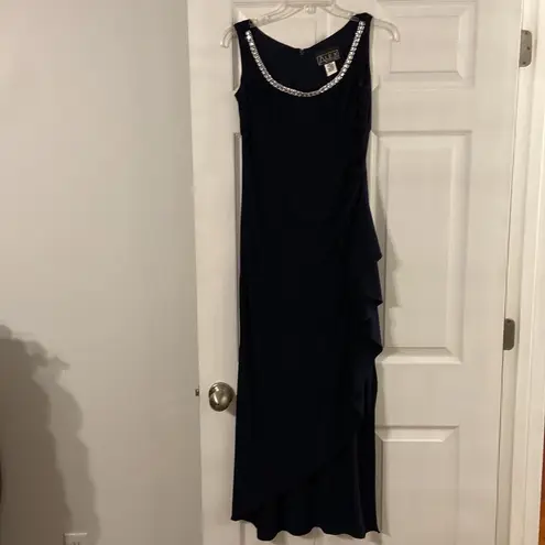 Alex Evenings ALEX Evening Dress size 6 length 53” bust 32” navy blue color all bids attached