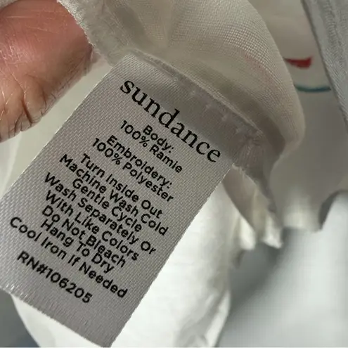 NWT Sundance White Embroidered Floral Blouse Vallejo Top M Boho Bright Peasant Size M