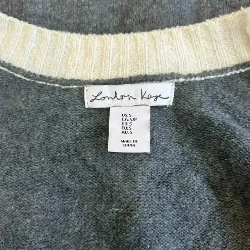 London Kaye Cotton Gray & Black Colorblocked Open Cardigan Topper Layer Size S