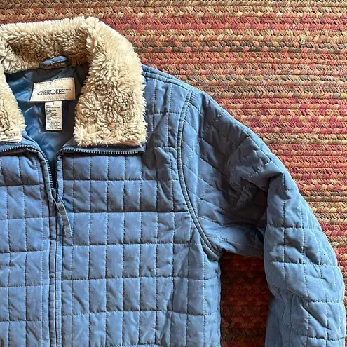Cherokee VTG  BLUE QUILTED FAUX FUR TRIM JACKET