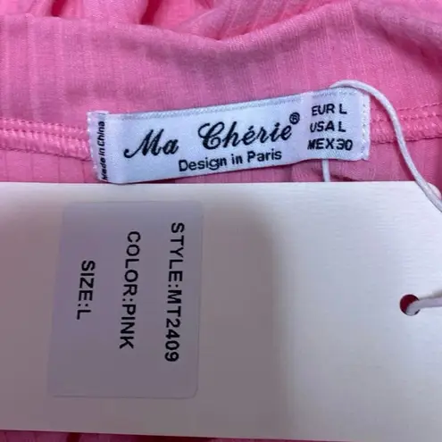 NEW Ma Cherie Pink Rib Knit Long Sleeve Aymmetric Zipper Cutout Sweater Top Sz L Size L
