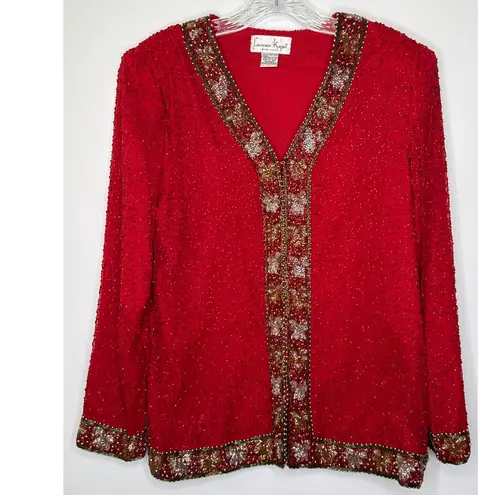 Laurence Kazar Vintage Laurence Kazer Silk beaded red formal cardigan Jacket Coat hoilday large